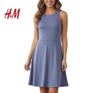 🟣 XS H&M Blue Sleeveless Skater Dress
